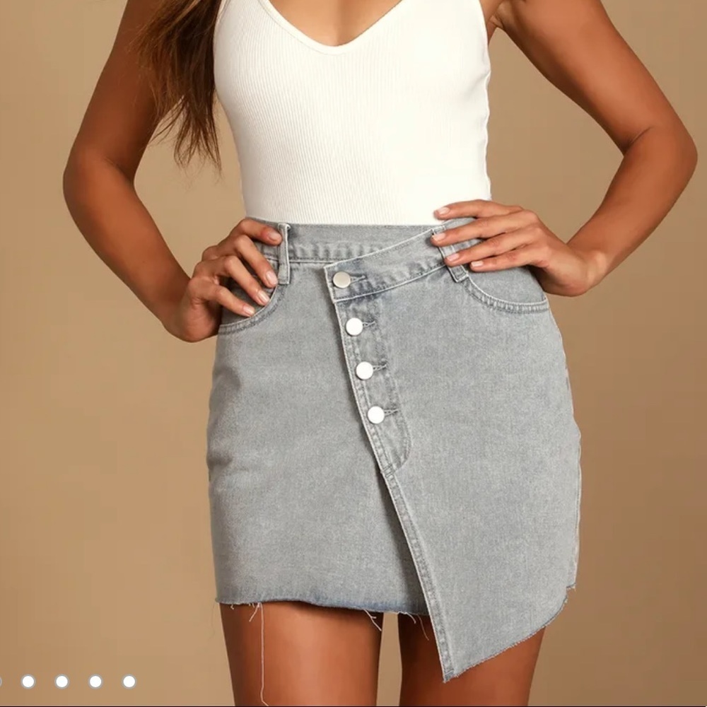 Denim Mini Skirt - Gray